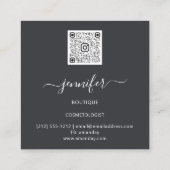 Boutique Shop Grau Silver Blume QR Logo Quadratische Visitenkarte (Rückseite)