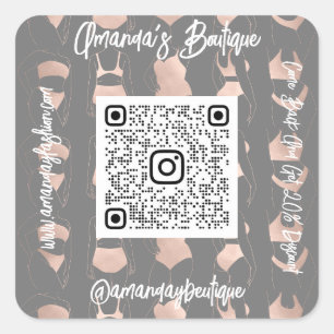 Boutique Shop Lingeire QrCode Logo Körper Grau Ros Quadratischer Aufkleber