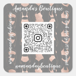 Boutique Shop Lingerie QrCode Logo Body Gray Rose Quadratischer Aufkleber