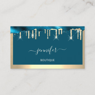 Boutique Shop QR Code Tropfen Aquamarin Goldene Ra Visitenkarte