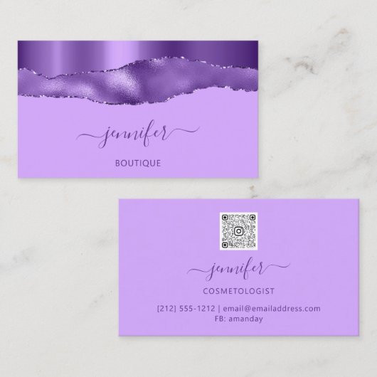 Boutique Shop QR Code Weißes Lila Violett Visitenkarte (Vorne/Hinten)