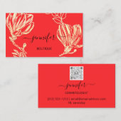 Boutique Shop Red Gold Blume QR Code Visitenkarte (Vorne/Hinten)
