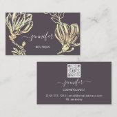 Boutique Shop Smoky Plum Gold Blume QRCode Visitenkarte (Vorne/Hinten)
