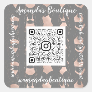 Boutique-Shop Unterwäsche QrCode Logo Körper Grau  Quadratischer Aufkleber