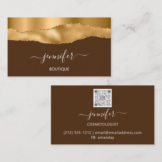 Boutique Shop Yellow Brown Gold QR Code Visitenkarte (Vorne/Hinten)