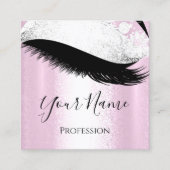 Boutique Silber. Gray Lashes Pink Girly Quadratische Visitenkarte (Vorderseite)