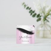 Boutique Silber. Gray Lashes Pink Girly Quadratische Visitenkarte (Stehend Vorderseite)