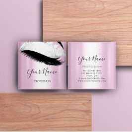 Boutique Silber. Gray Lashes Pink Girly Quadratische Visitenkarte