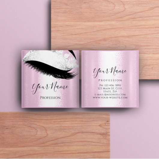 Boutique Silber. Gray Lashes Pink Girly Quadratische Visitenkarte