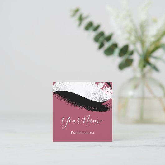 Boutique Silber. Gray Lashes Rose Blush Quadratische Visitenkarte (Stehend Vorderseite)