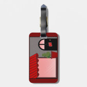 Boutique Storefront Red Black Topiary Open Gepäckanhänger (Rückseite vertikal)