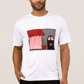 Boutique Storefront Red Black Topiary Open T-Shirt (Vorderseite)