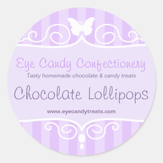 Boutique Süßwarengeschäft lila Lebensmittel rund A Runder Aufkleber (Vorderseite)