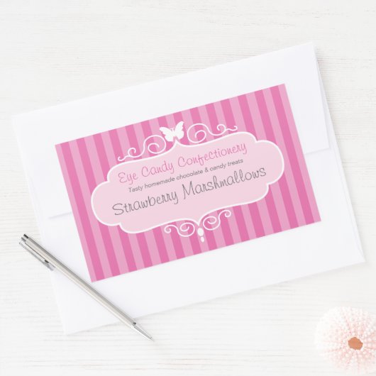 Boutique-Süßwarengeschäft rosa Aufkleber (Umschlag)