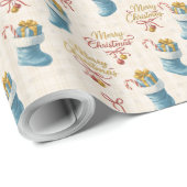 Boutique Wrapping Paper — Blue Stocking & Ribbons Geschenkpapier (Rolleneckpunkt)