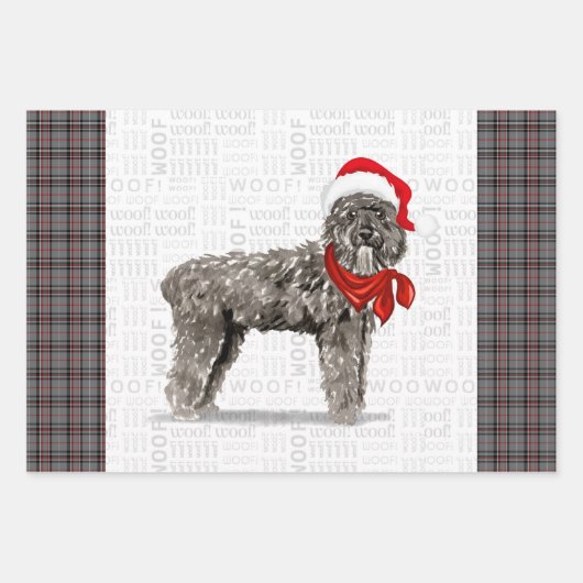 Bouvier Christmas Dog und Rot und Grau Kariert Geschenkpapier Set (Vorderseite)