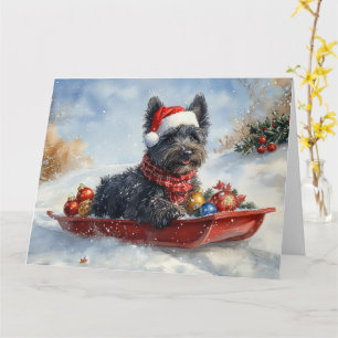 Bouvier des Flandern Hund im Schlitten Weihnachten Karte