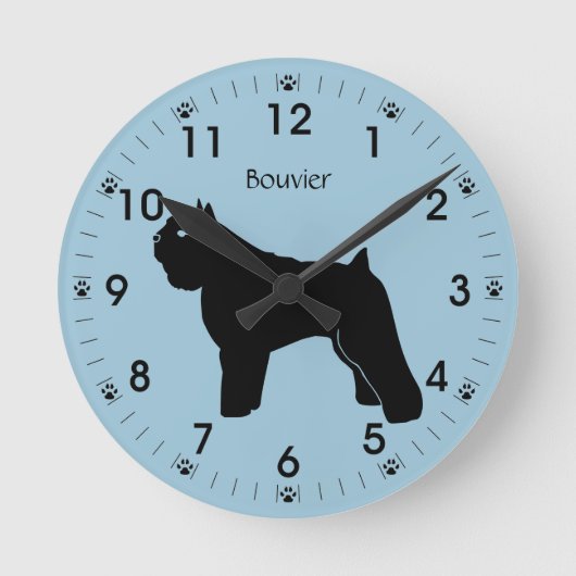 Bouvier des Flanders Dog Silhouette Personalisiert Runde Wanduhr (Vorderseite)
