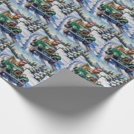 Bouvier des Flandres Christmas Car Ride Holiday Geschenkpapier (Ecke)