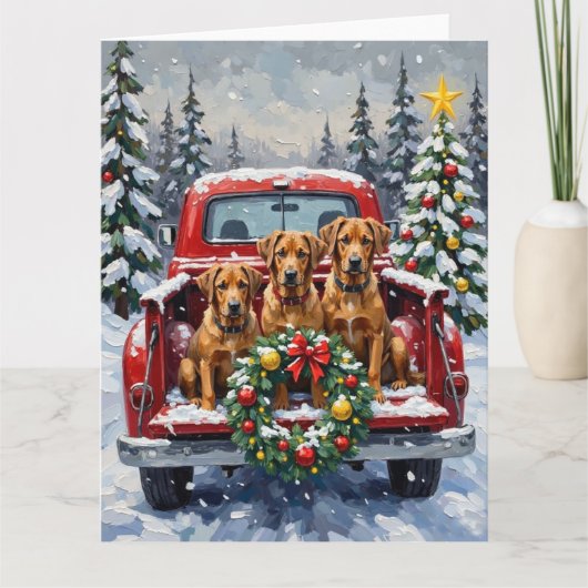 Bouvier des Flandres Christmas Red Truck Holiday Karte (Vorderseite)