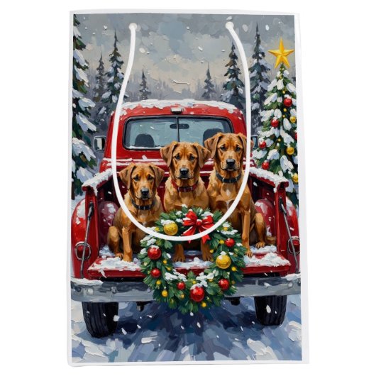 Bouvier des Flandres Christmas Red Truck Holiday Mittlere Geschenktüte (Vorderseite)