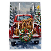 Bouvier des Flandres Christmas Red Truck Holiday Mittlere Geschenktüte (Rückseite)