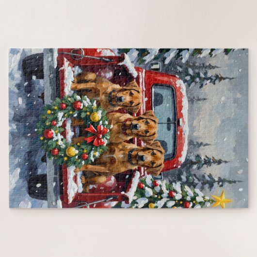 Bouvier des Flandres Christmas Red Truck Holiday Puzzle (Horizontal)