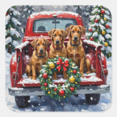Bouvier des Flandres Christmas Red Truck Holiday Quadratischer Aufkleber (Vorderseite)