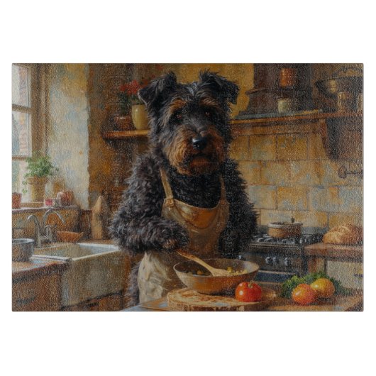 Bouvier des Flandres Cooking in Kitchen Schneidebrett (Vorderseite)