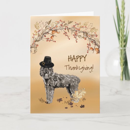 Bouvier des Flandres Funny Hat Erntedank Karte (Vorderseite)