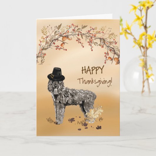 Bouvier des Flandres Funny Hat Erntedank Karte (Gelbe Blume)