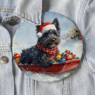 Bouvier Des Flandres Hund im Schlitten Weihnachten Button