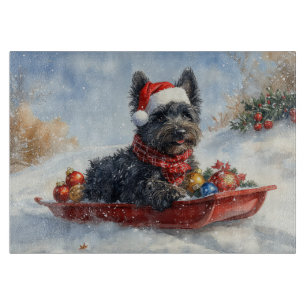 Bouvier Des Flandres Hund im Schlitten Weihnachten Schneidebrett