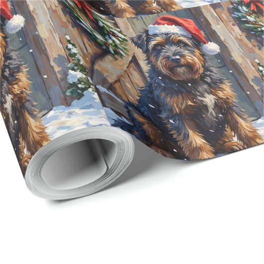 Bouvier des Flandres Snowy Farm Christmas Geschenkpapier (Rolleneckpunkt)