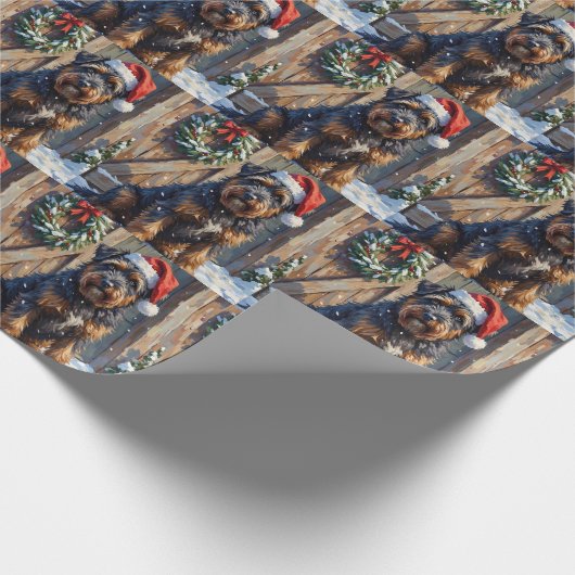 Bouvier des Flandres Snowy Farm Christmas Geschenkpapier (Ecke)