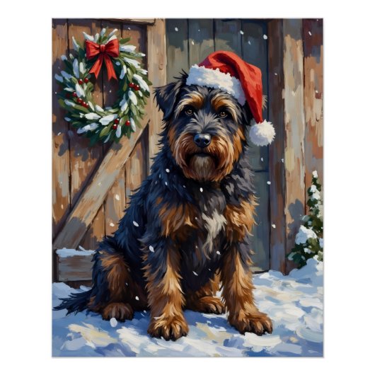 Bouvier des Flandres Snowy Farm Christmas Poster (Vorderseite)