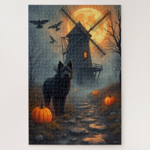 Bouvier des Flandres Spukmühle Halloween Puzzle