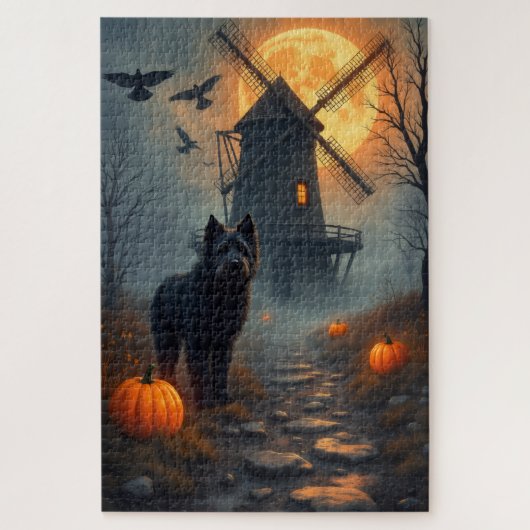 Bouvier des Flandres Spukmühle Halloween Puzzle (Vertikal)