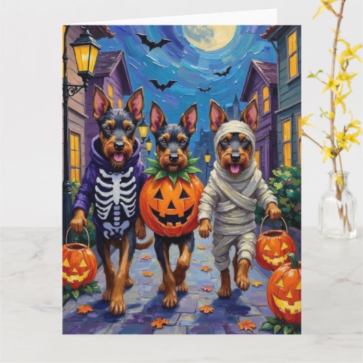 Bouvier des Flandres Trick-or-Treating Halloween Karte (Gelbe Blume)