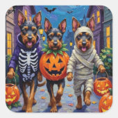 Bouvier des Flandres Trick-or-Treating Halloween Quadratischer Aufkleber (Vorderseite)