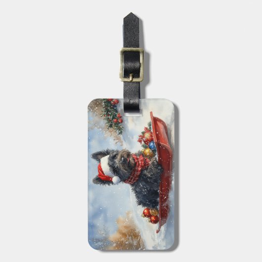 Bouviers Des Flandres Dog in Sledge Weihnachten Gepäckanhänger (Vorderseite vertikal)