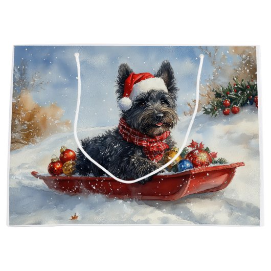 Bouviers Des Flandres Dog in Sledge Weihnachten Große Geschenktüte (Vorderseite)