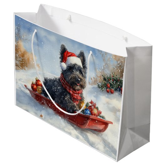 Bouviers Des Flandres Dog in Sledge Weihnachten Große Geschenktüte (Rückseite Schrägansicht)