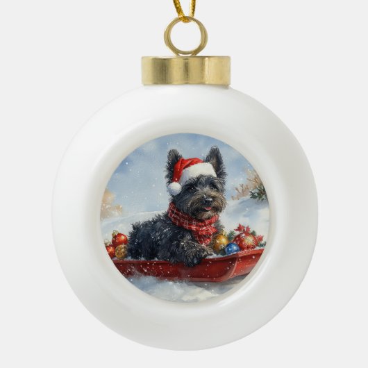 Bouviers Des Flandres Dog in Sledge Weihnachten Keramik Kugel-Ornament (Vorderseite)