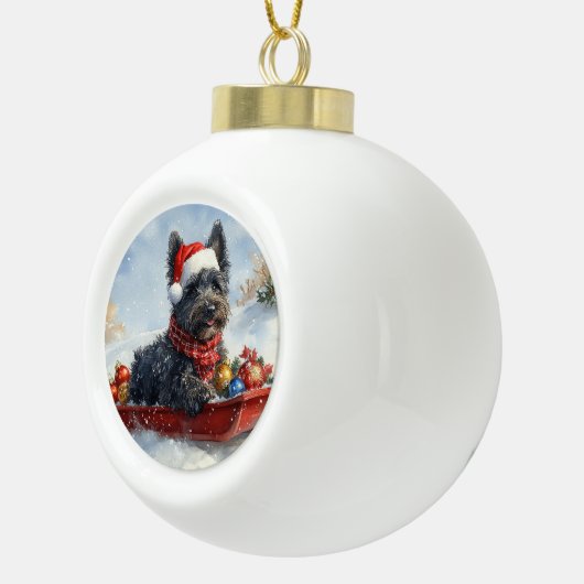 Bouviers Des Flandres Dog in Sledge Weihnachten Keramik Kugel-Ornament (Rechts)