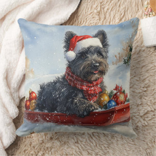 Bouviers Des Flandres Dog in Sledge Weihnachten Kissen