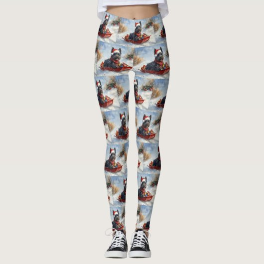 Bouviers Des Flandres Dog in Sledge Weihnachten Leggings (Vorderseite)