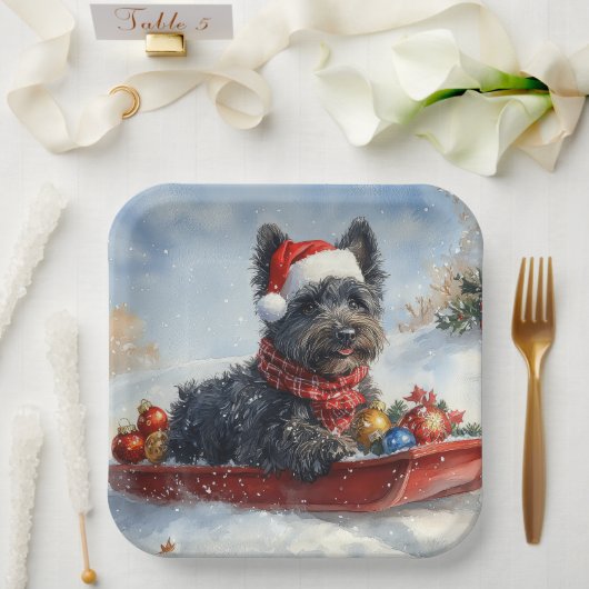 Bouviers Des Flandres Dog in Sledge Weihnachten Pappteller (Hochzeit)