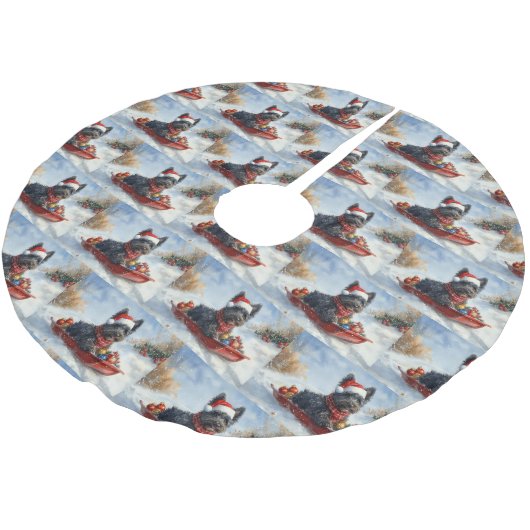 Bouviers Des Flandres Dog in Sledge Weihnachten Polyester Weihnachtsbaumdecke (Schrägansicht)