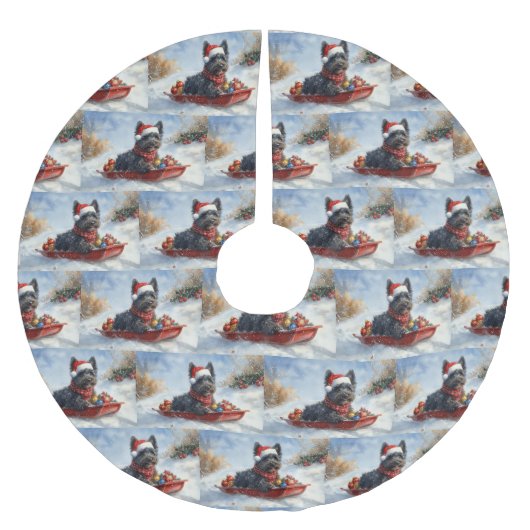 Bouviers Des Flandres Dog in Sledge Weihnachten Polyester Weihnachtsbaumdecke (Vorderseite)